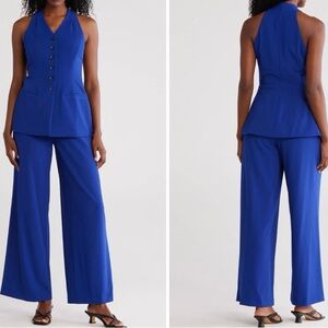 NWT Calvin Klein Royal Blue Vest Jumpsuit Halter Pantsuit